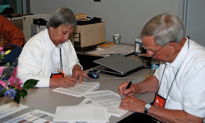 17 - Diana and Mel.jpg - Diana Lim and Mel Goertz practically lived at the Volunteer Center the week of General Assembly.  They often were first to arrive and the last to leave each day.
